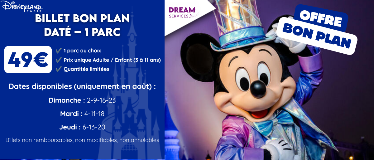 Disney bon plan daté 1 jour 1 parc